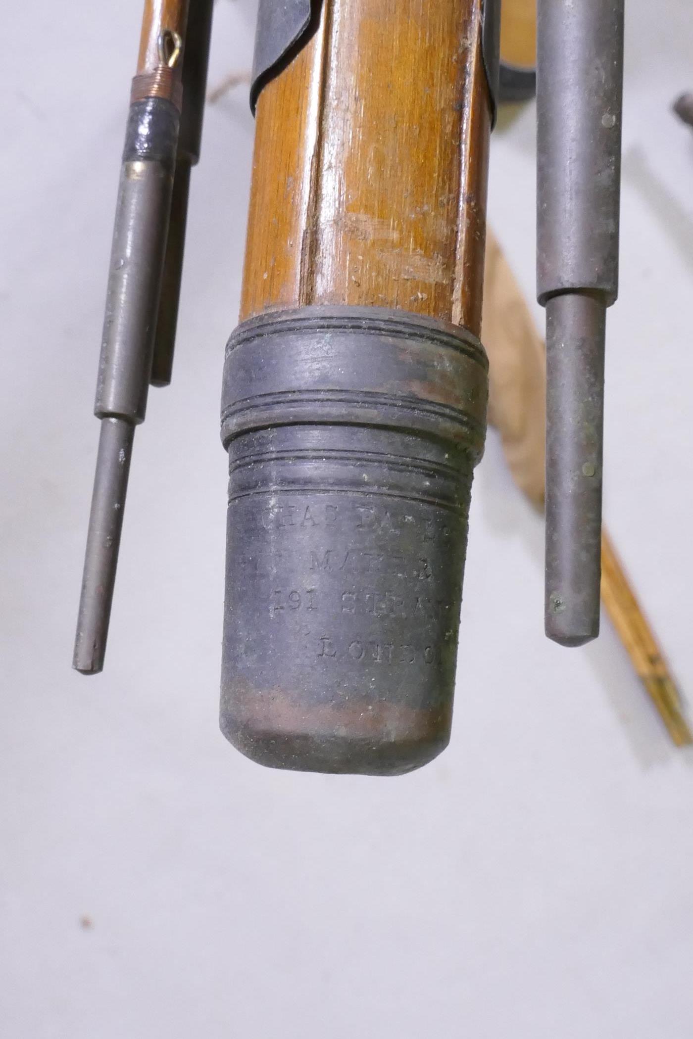 Two antique split cane fishing rods by Charles Farlow & Co, London, and a later split cane rod and a - Image 4 of 5