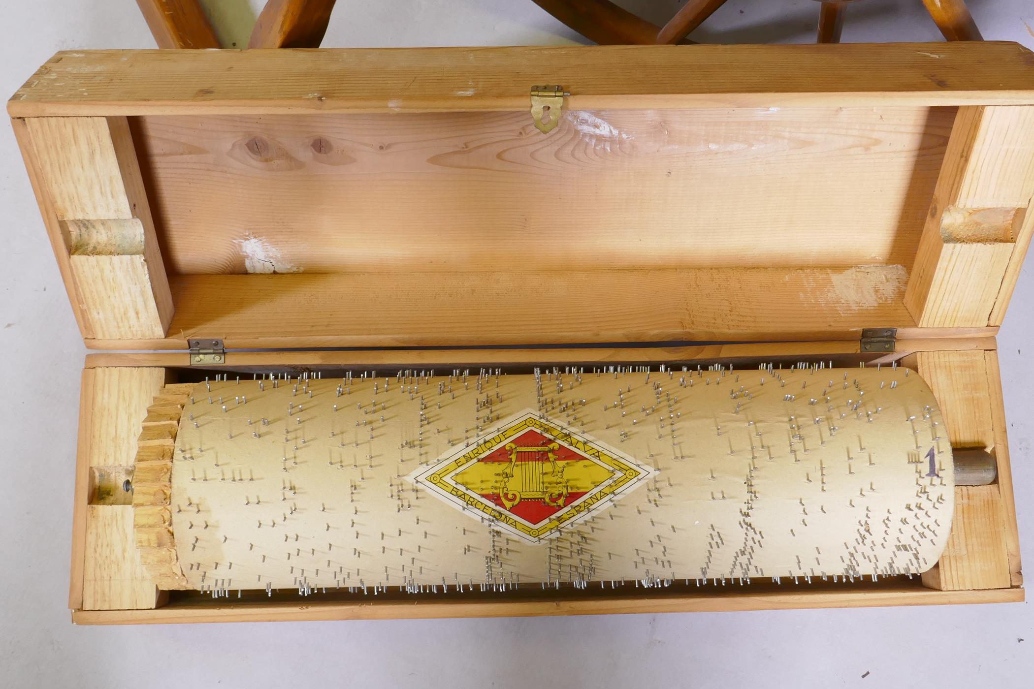 A Spanish Hurdy Gurdy Barrel Organ on cart by Enrique Salva, Barcelona, early to mid century, AF - Image 4 of 9