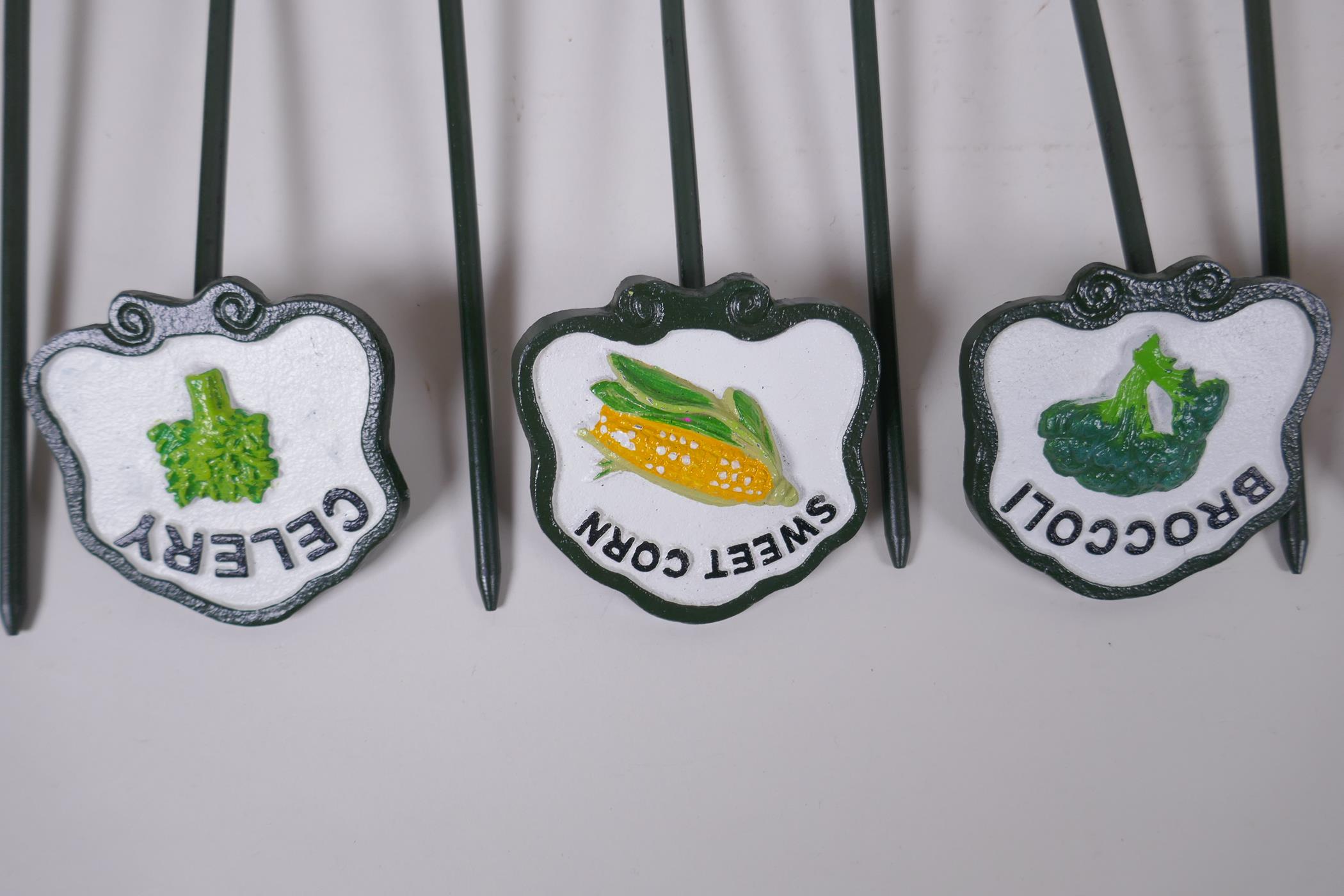 A set of 12 painted cast metal vegetable markers, 32cm long - Image 4 of 5