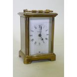 A French brass carriage clock, the dial inscribed Bayard, the movement Duverdrey & Bloguel,