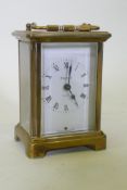 A French brass carriage clock, the dial inscribed Bayard, the movement Duverdrey & Bloguel,