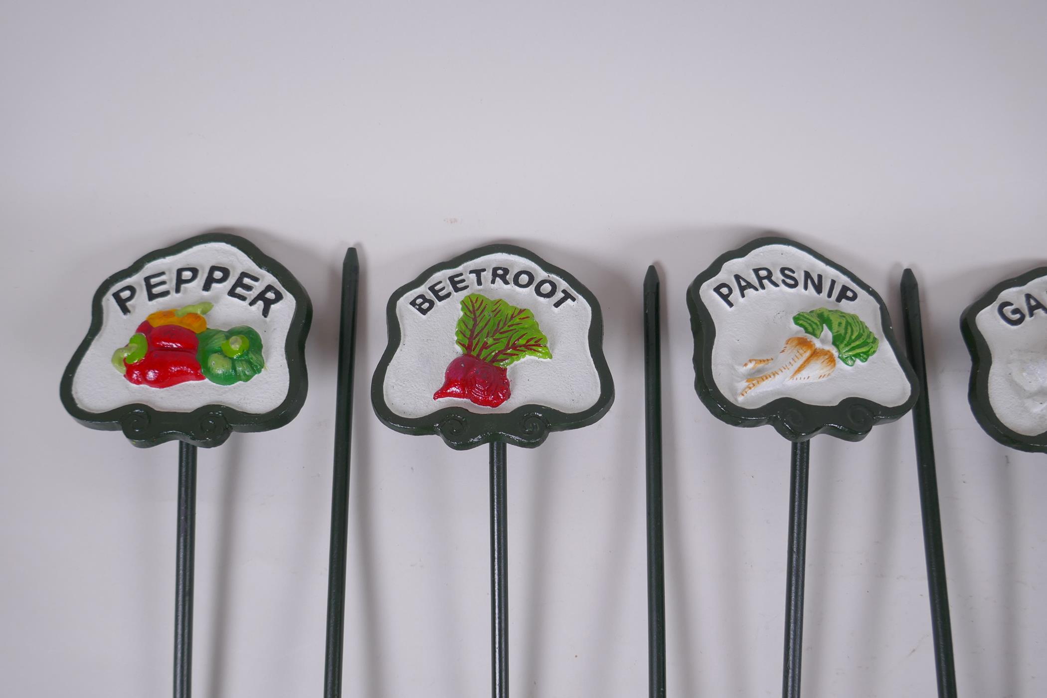 A set of 12 painted cast metal vegetable markers, 32cm long - Image 2 of 5