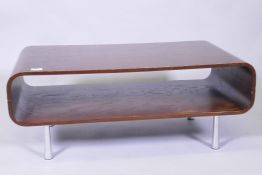 A 1070s bent ply coffee table on chrome legs, 90 x 50cm, 36cm high