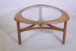 A mid century Nathan 'Astro' teak coffee table with inset glass top, 77 x 43cm