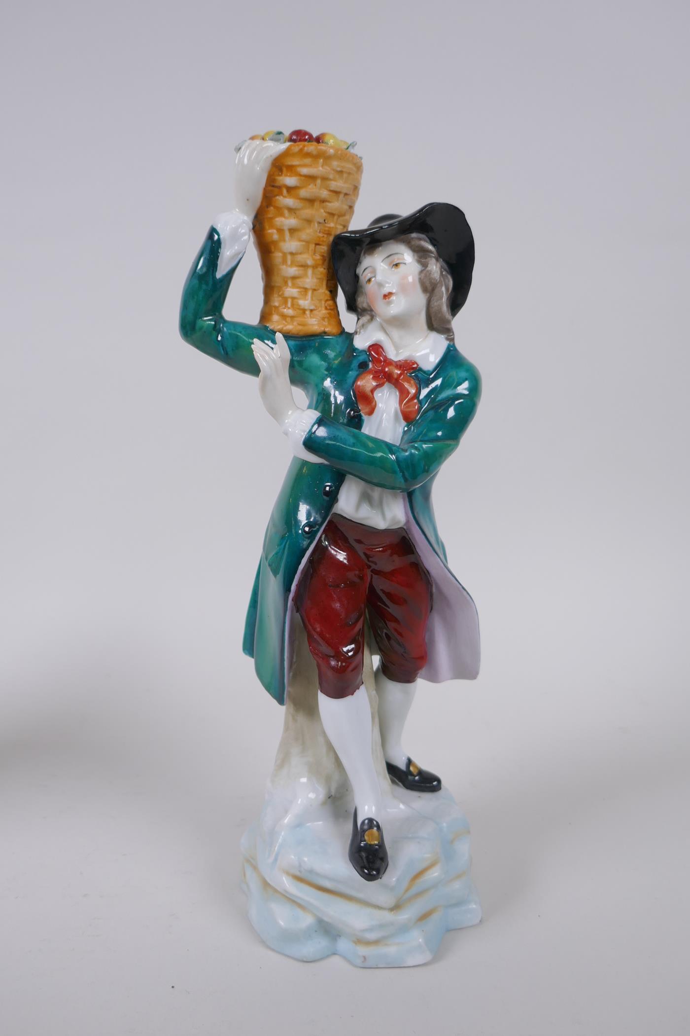 A pair of C19th Samson porcelain figures of apple pickers, gold anchor mark to base, 25cm high - Image 5 of 7