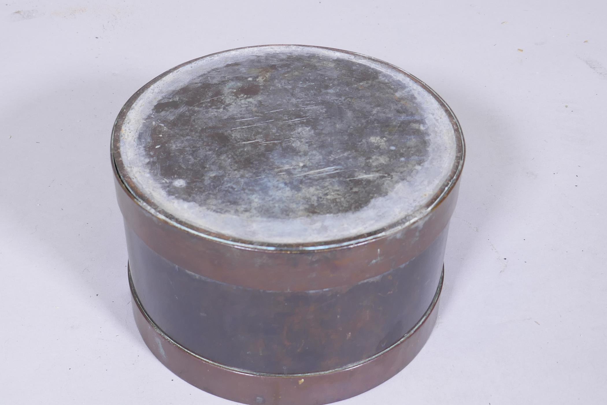 A C19th bronze and copper pot/planter with good patination, 19cm diameter, 12cm high - Image 3 of 3