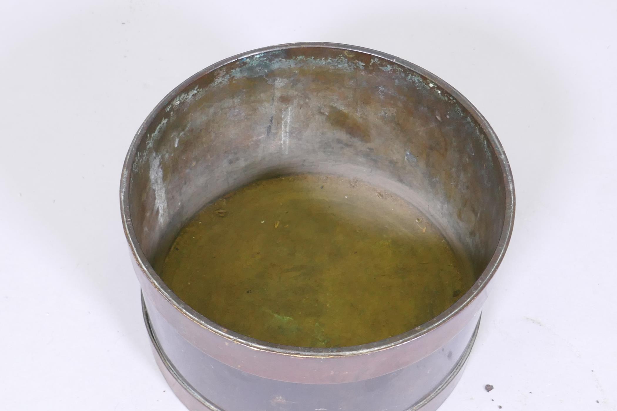 A C19th bronze and copper pot/planter with good patination, 19cm diameter, 12cm high - Image 2 of 3