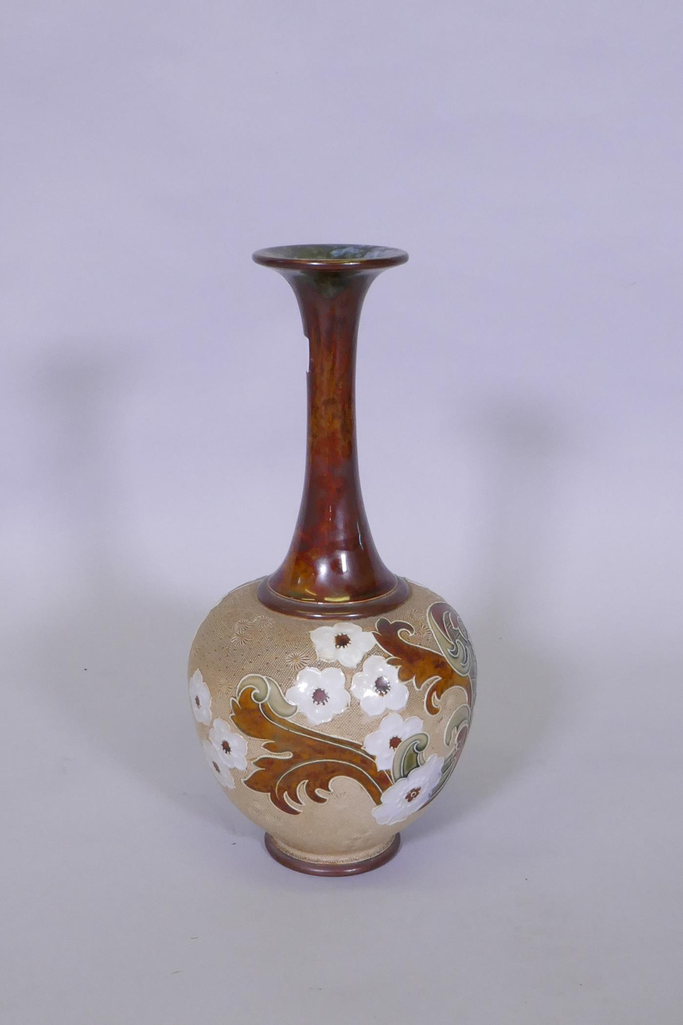 A Doulton Slaters long neck vase with raised floral and Arabesque designs, impressed marks to - Image 3 of 7