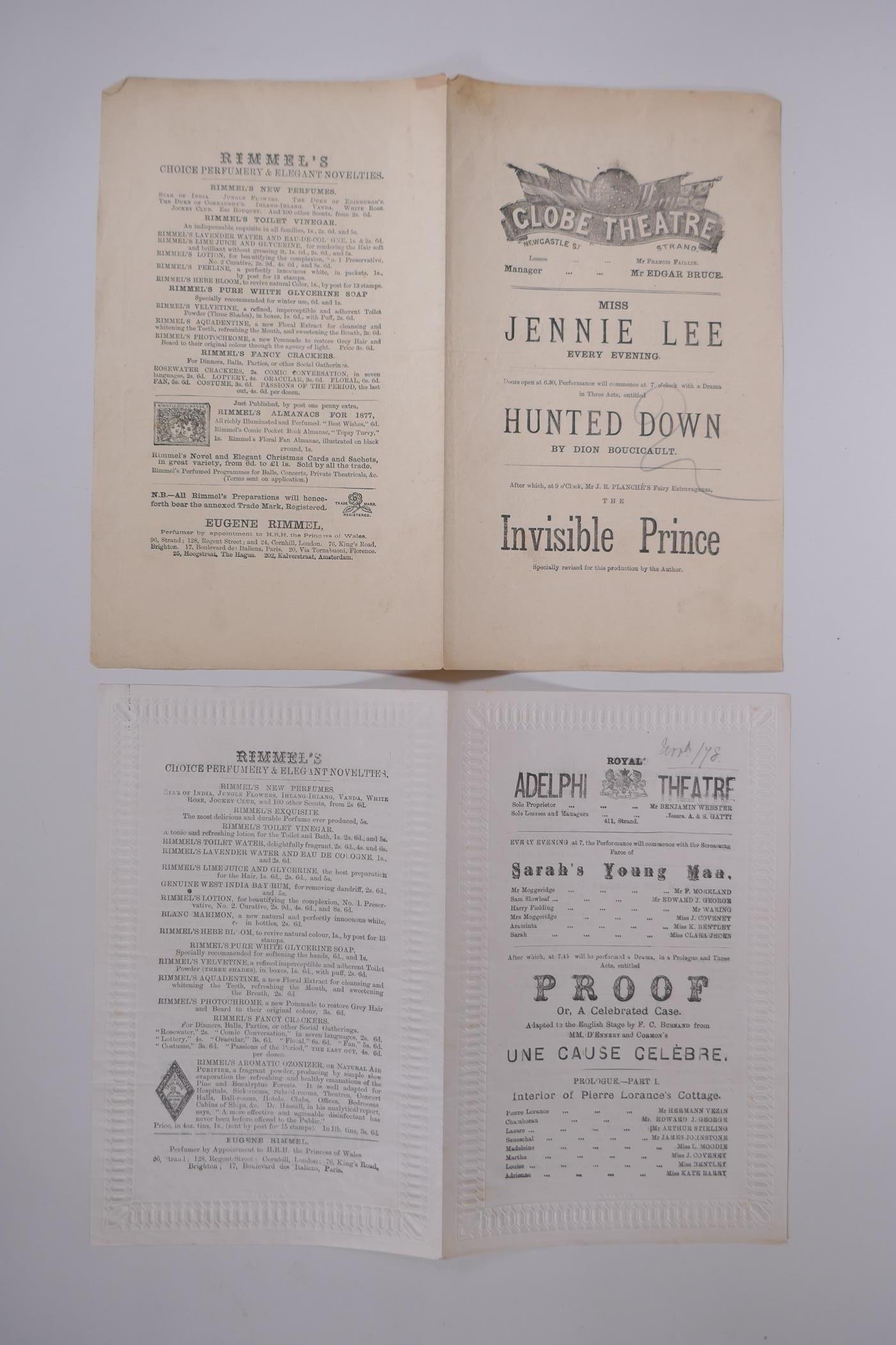 A collection of C19th London theatre programs including The Globe, St James's Theatre, Theatre Royal - Image 2 of 7