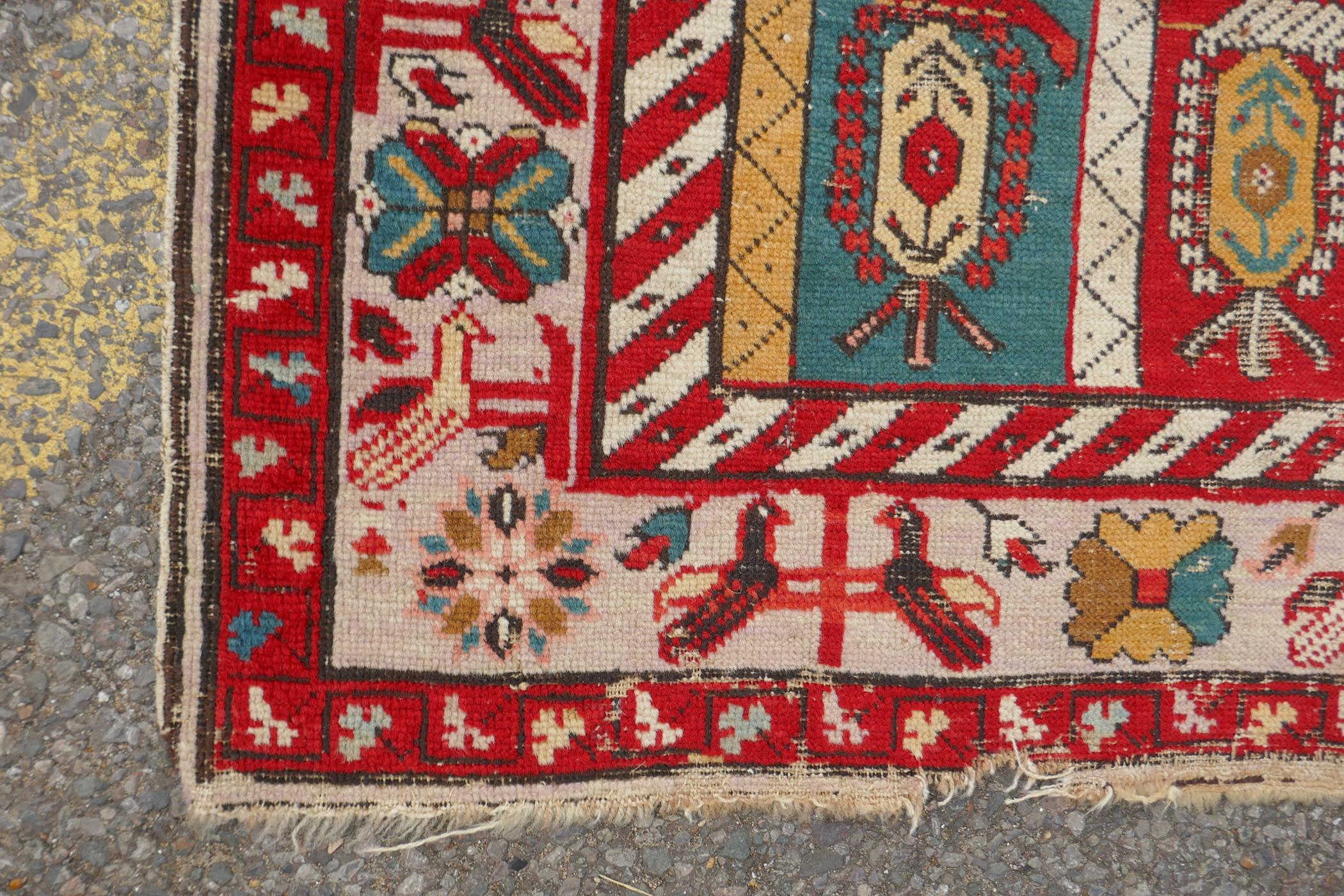 An antique multicolour Caucasian Shirvan runner, worn, 125 x 284cm - Image 6 of 7