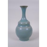 A Chinese Ru ware style porcelain vase with slender neck, 26cm high