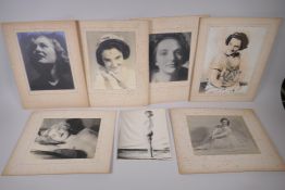 Seven 1930s black and white glamour photographs by D. Hosegood (?), 19.5 x 25cm