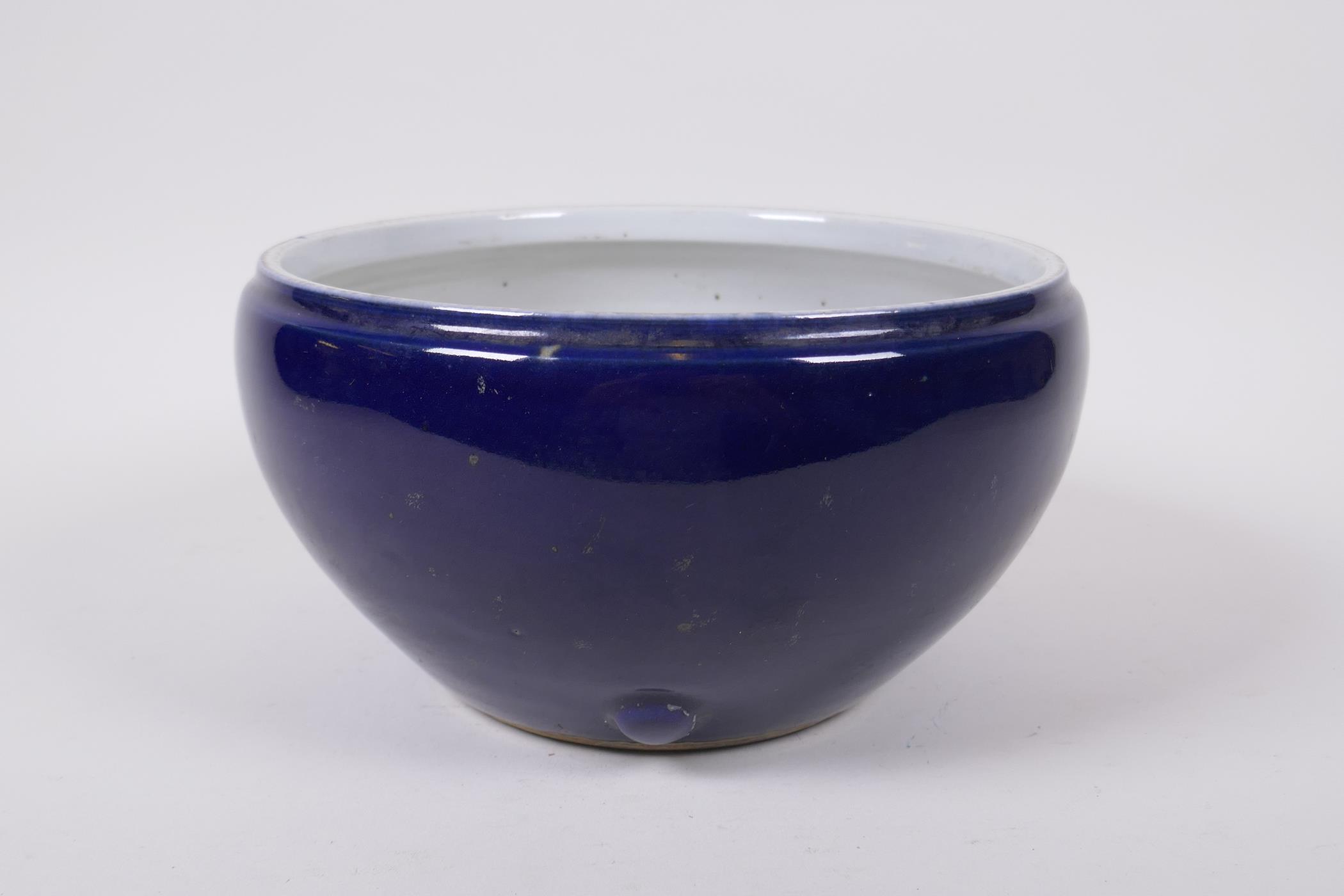 A Chinese powder blue glazed porcelain jar/bowl, 23cm diameter