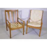 A pair of Ercol beech and wood open armchairs