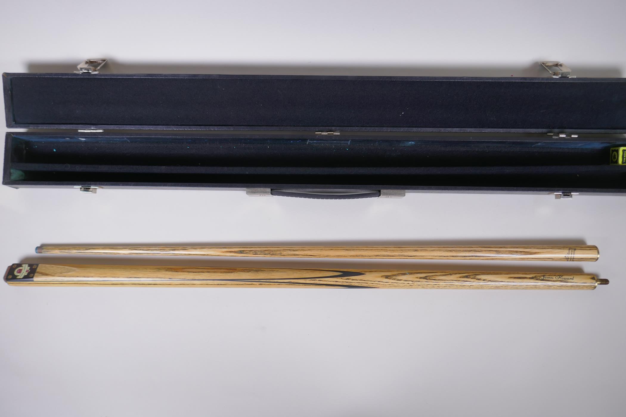 A James Howard Snooker Masters cue, in a Jimmy White branded leather carry case, 81cm long - Image 2 of 5