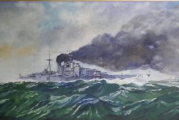 J. Fletcher, 79 British Naval battleships, oil on canvas, 92 x 51cm