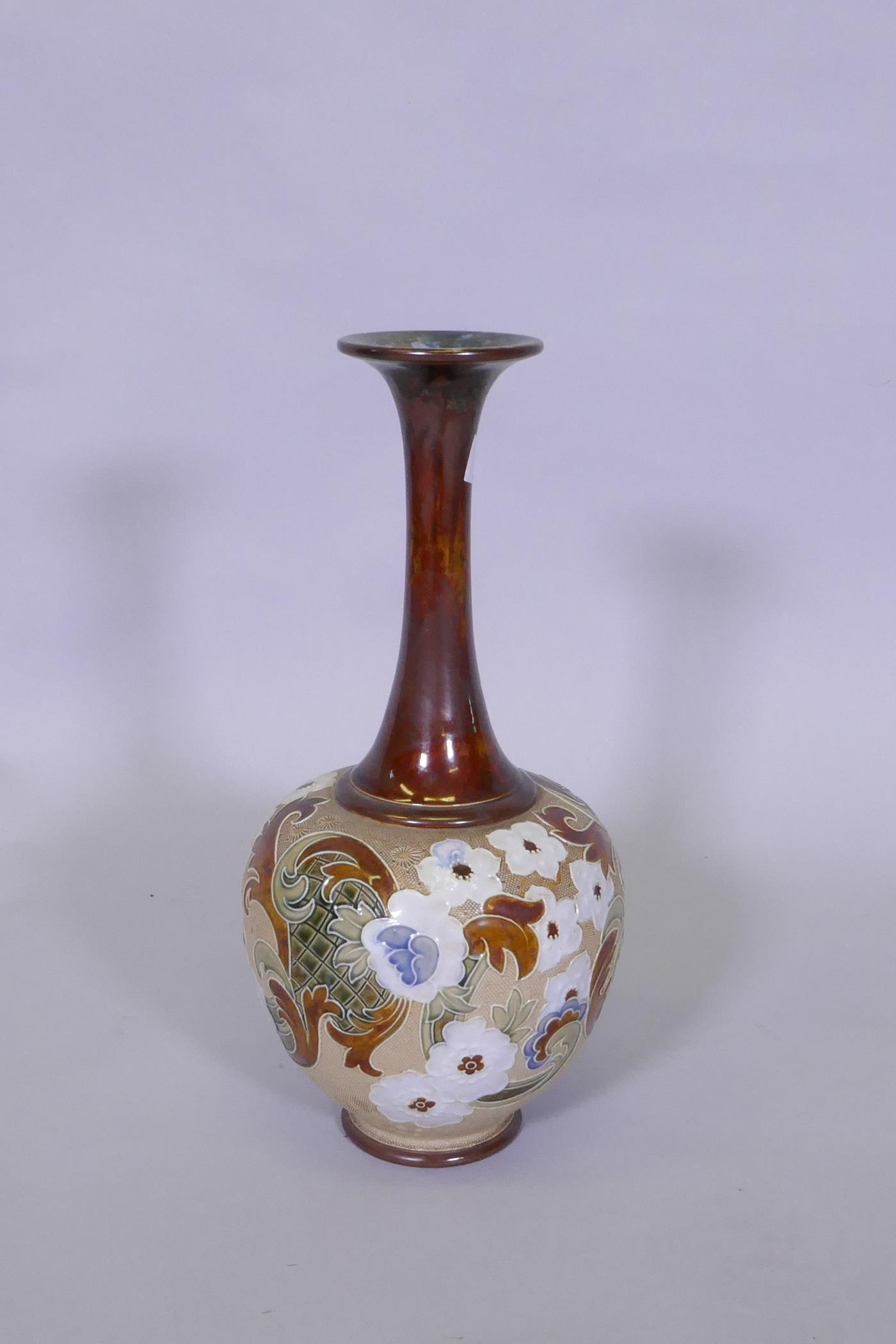 A Doulton Slaters long neck vase with raised floral and Arabesque designs, impressed marks to - Image 2 of 7