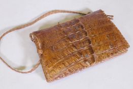 A vintage crocodile hide handbag, 27 x 18cm