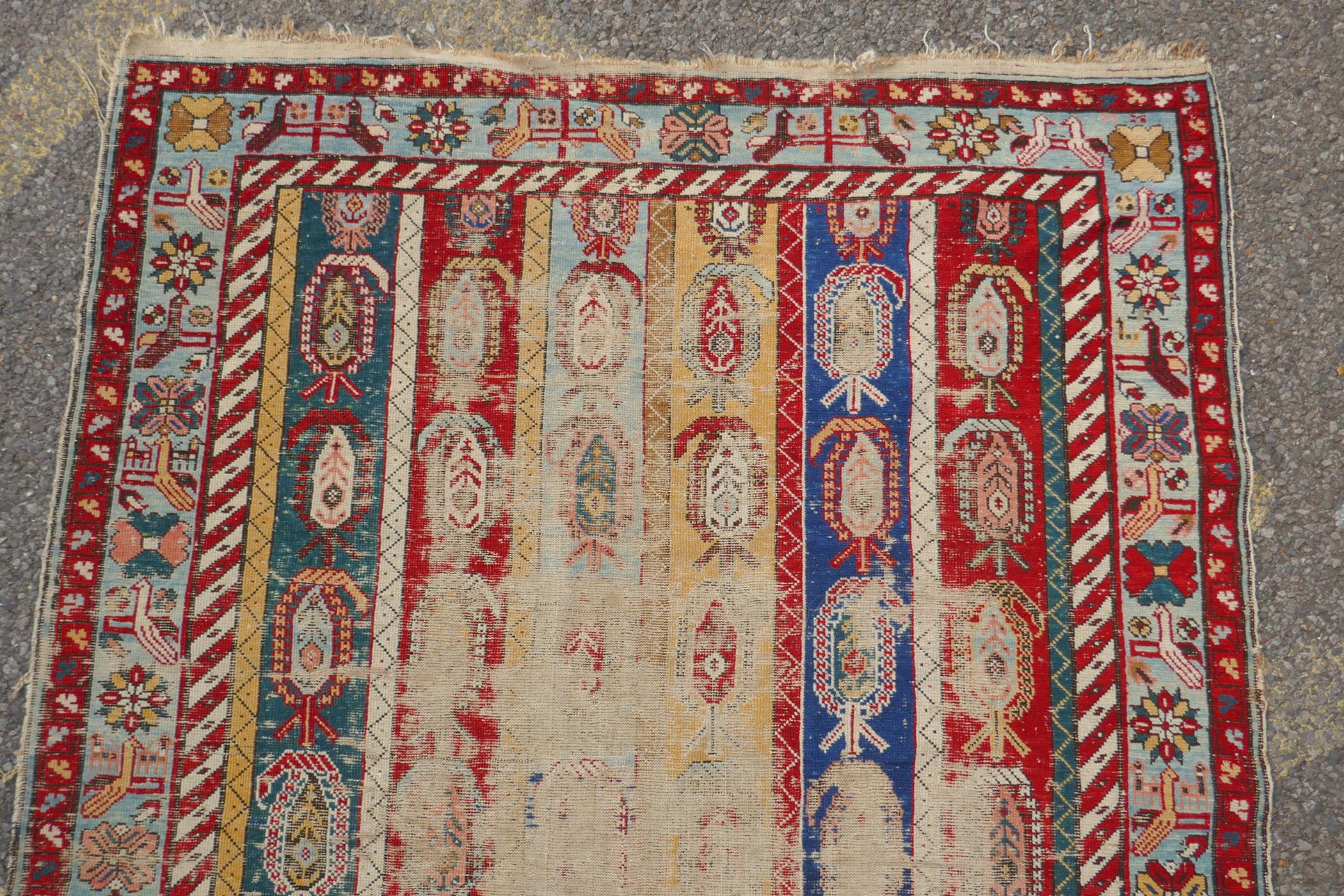 An antique multicolour Caucasian Shirvan runner, worn, 125 x 284cm - Image 5 of 7