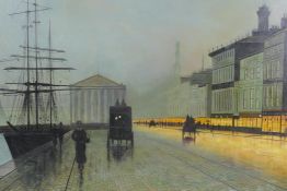 In the manner of Atkinson Grimshaw, (British, 1836-1893), harbour scene at dusk, signed, oil on