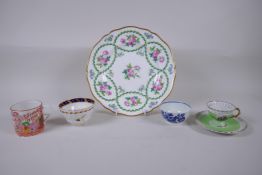A collection of C19th porcelain to include a hand painted Copeland cabinet plate, a pearlware coffee