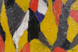 In the manner of William Gear, (British, 1915-1997), abstract, oil on board, 41 x 30cm