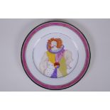 A Soviet style porcelain cabinet plate decorated with a clown, after the 1922 original designed by