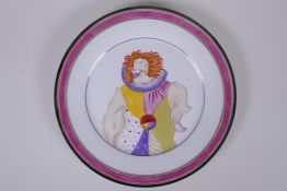 A Soviet style porcelain cabinet plate decorated with a clown, after the 1922 original designed by