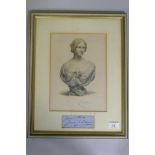 Jenny Lind, an autographed colour lithograph after the bust by J. Durham, framed with a
