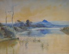 Onorato Carlandi, (Italian, 1848-1939), river landscape, near Rome, watercolour, 50 x 64cm