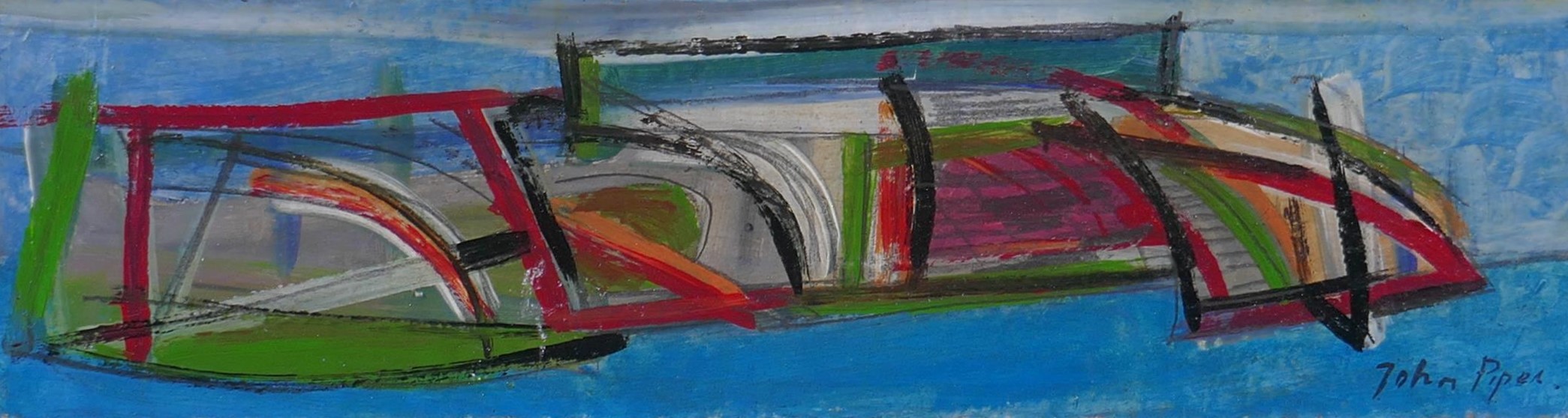 After John Piper, (British, 1903-1992), 'Arundel' style abstract, oil on board, 41 x 11cm - Image 2 of 4