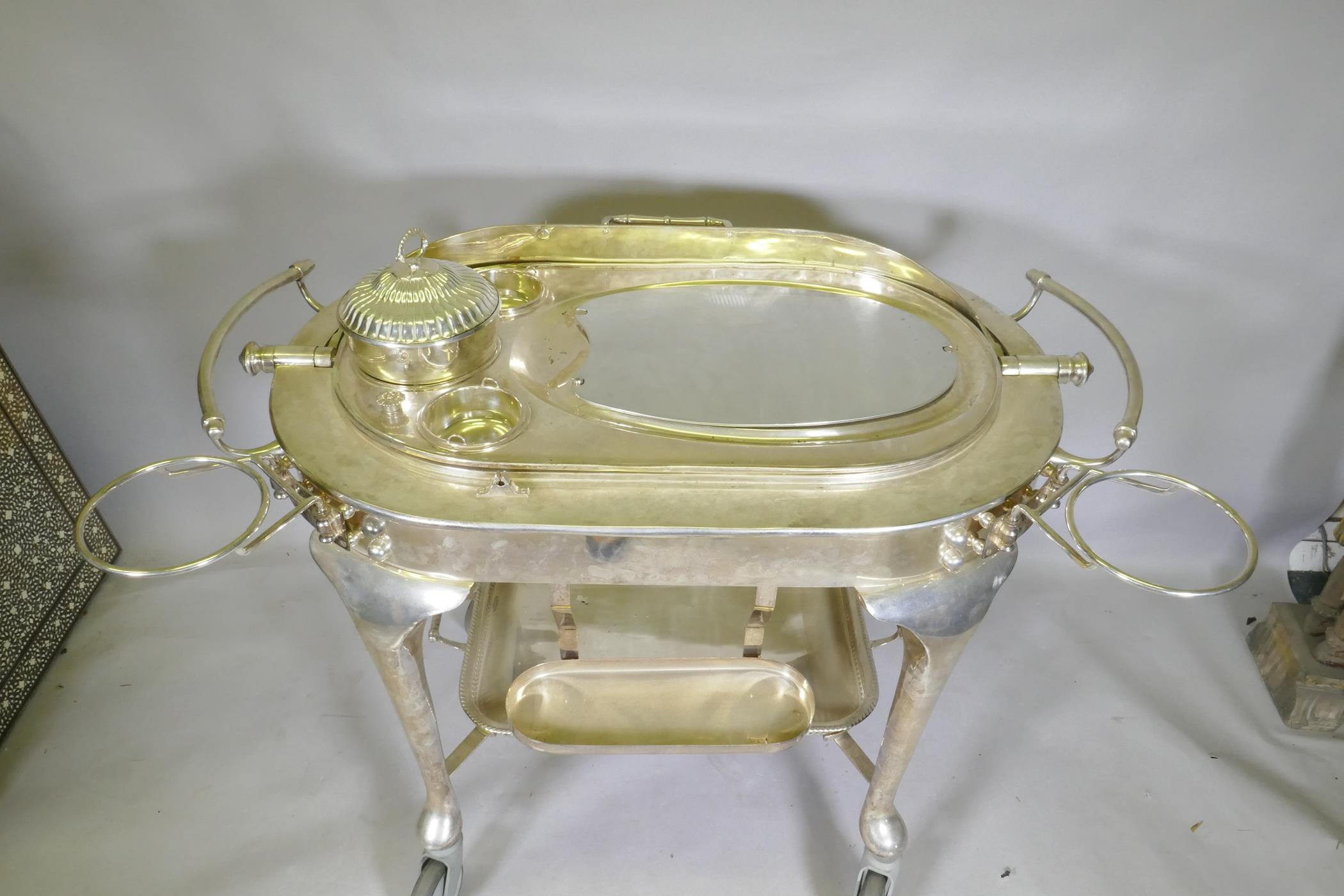 A silver plated meat carving trolley, with roll top cover, 124 x 68 x 104cm - Image 4 of 7