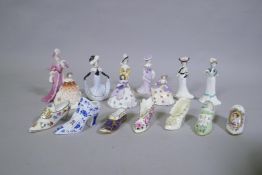 A collection of nine Coalport small and miniature porcelain figures of ladies and seven porcelain
