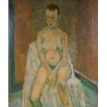 In the style of Chaim Soutine, (French, 1893-1943), female nude, oil on canvas, unframed, 55 x 64cm