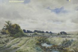 P. Rendell, landscape with heathland, watercolour, signed, 53 x 37cm, and another, coastal scene,