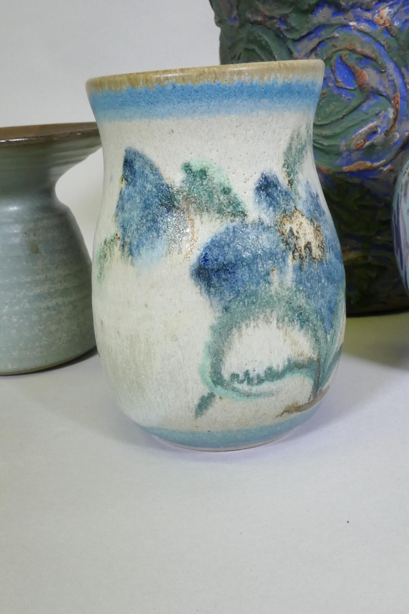 Ault pottery lustre glazed vase, 12cm high, studio pottery pots and jars, and a bowl, some marked - Image 4 of 8