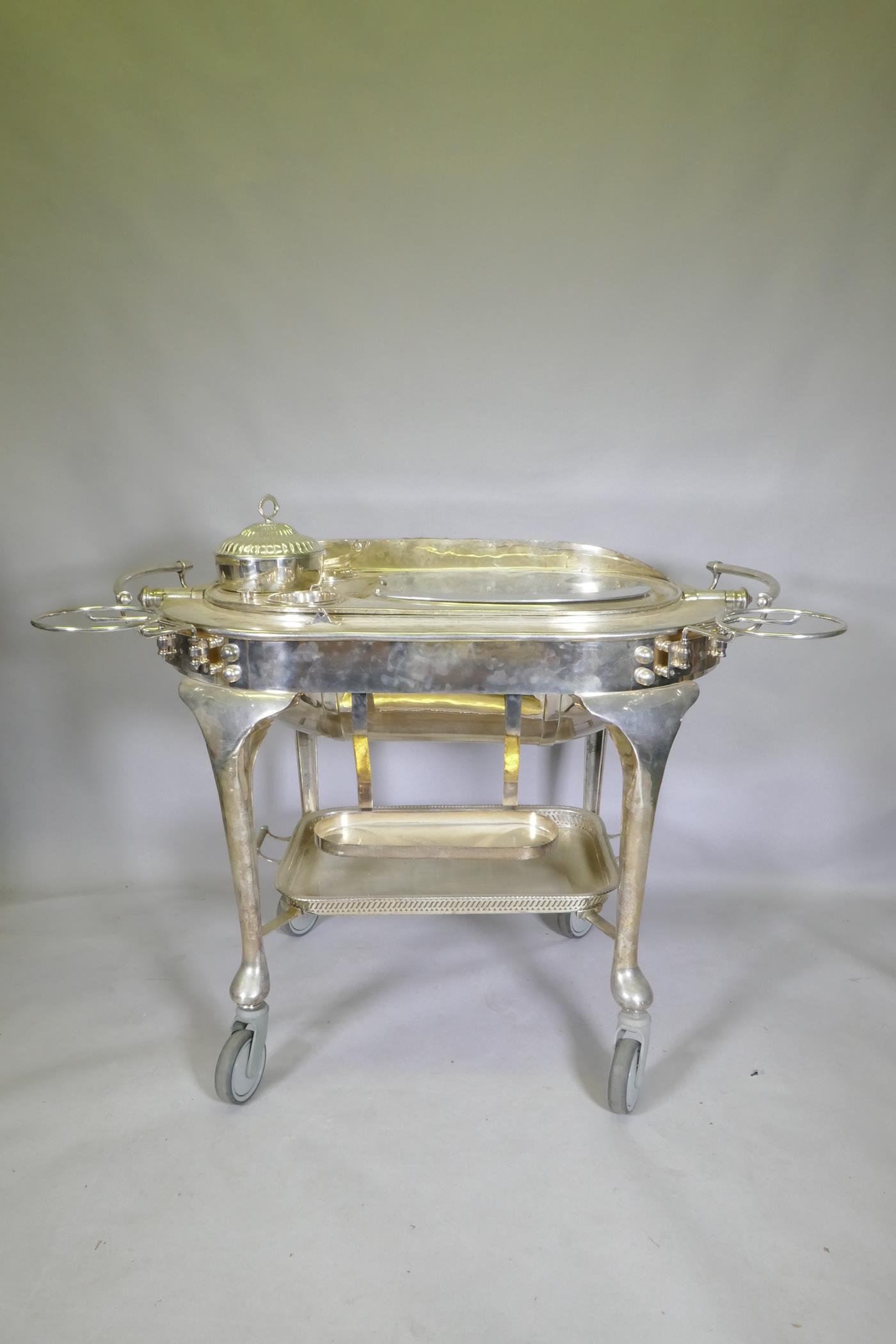 A silver plated meat carving trolley, with roll top cover, 124 x 68 x 104cm - Image 3 of 7