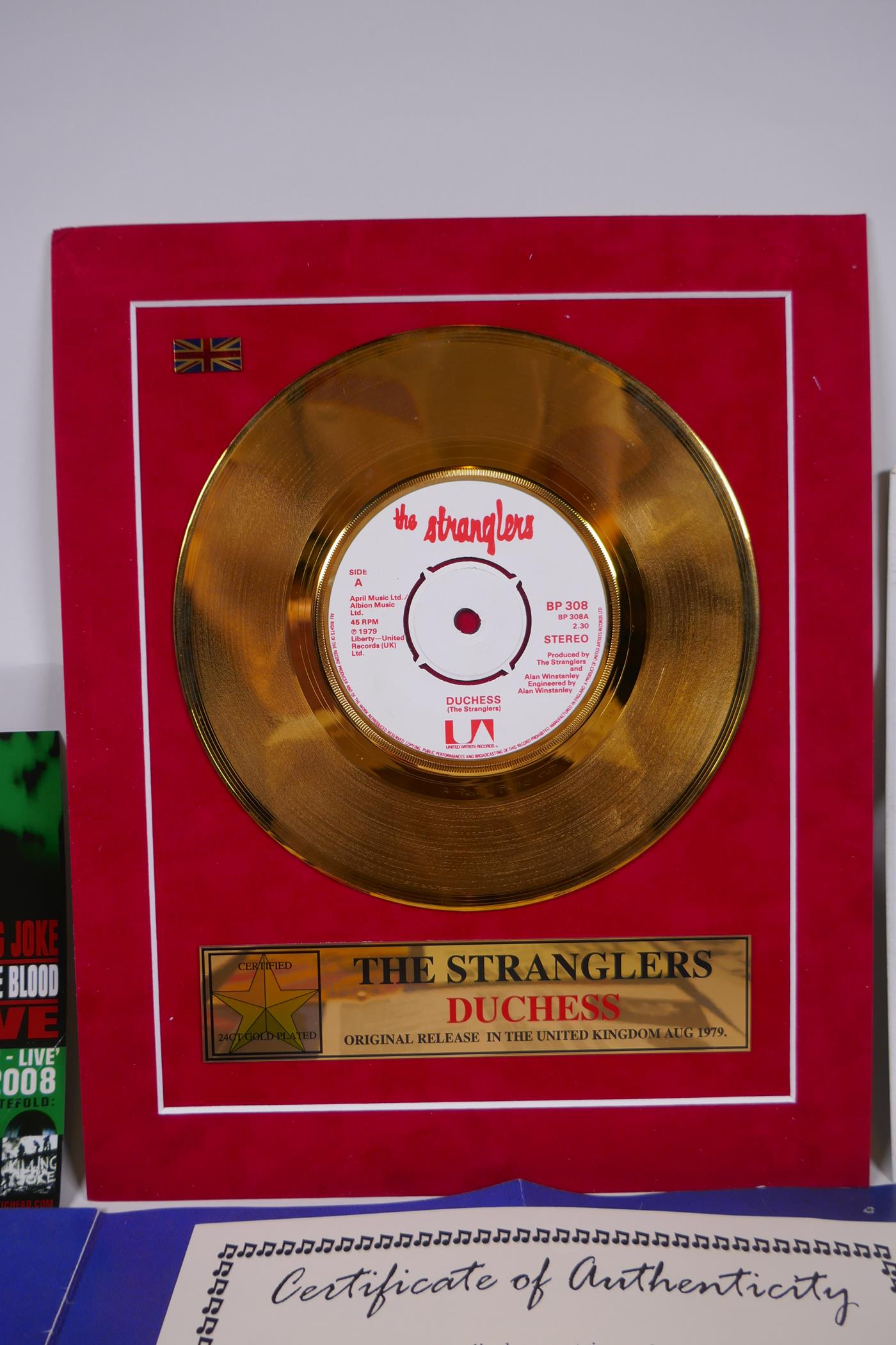 A quantity of punk ephemera, including a Stranglers gold disc for the Duchess, posters, ticket - Image 4 of 7