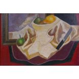 In the manner of Juan Gris, (Spanish 1887-1927), Cubist still life, oil on canvas board, 50 x 40cm