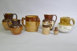 Doulton Lambeth hunting tyg, jugs and tankard, with faults, tyg 15cm high