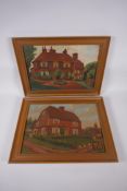 Two early C20th naive portraits of cottages by similar hands, one oil on canvas and one oil on