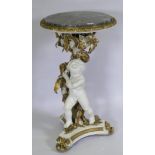 C19th Italian table/stand with painted and parcel gilt decoration in the form of a putto bearing a