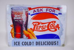 A vintage style metal Pepsi-Cola advertising sign, 70 x 50cm