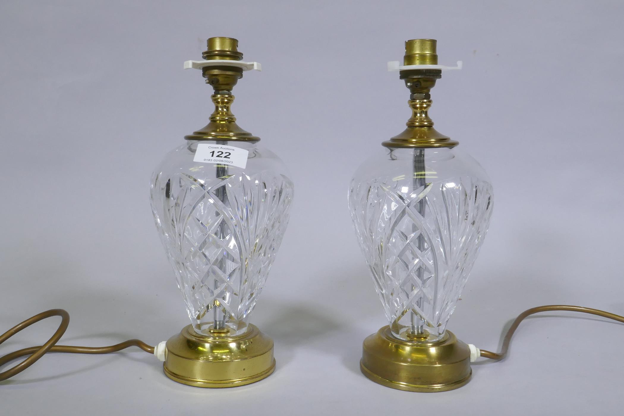 A pair of Waterford 'Kilkenny' crystal glass table lamps, 27cm high