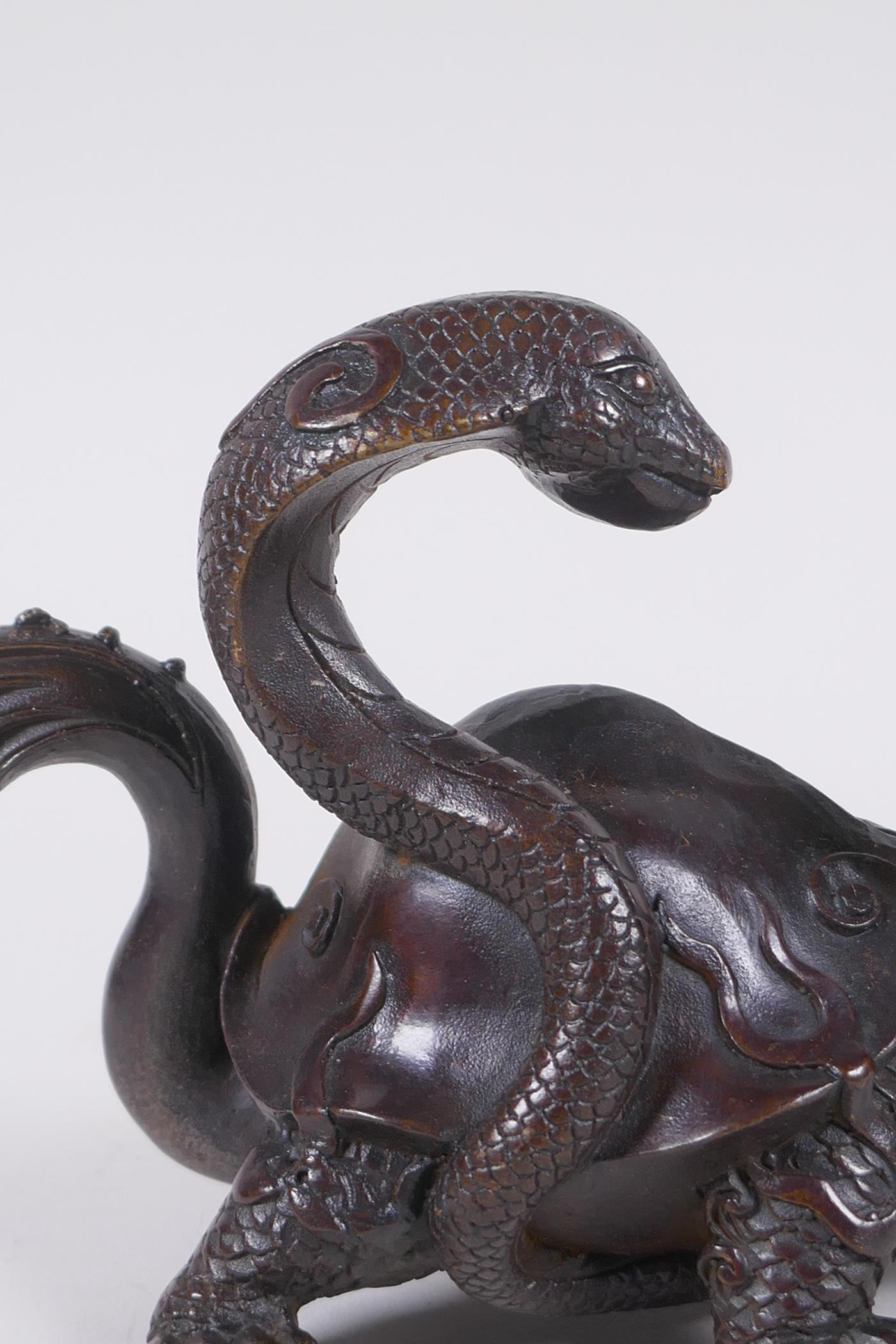 A Chinese bronze figure of a dragon tortoise and snake, 14cm long - Image 3 of 4