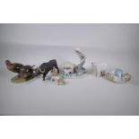 A collection of ceramic animal figures to include Lladro and Nao kittens, a Bing & Grondhal polar