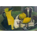 Abstract still life of lemons, oil on canvas board, initialled B.N., 41 x 28.5cm