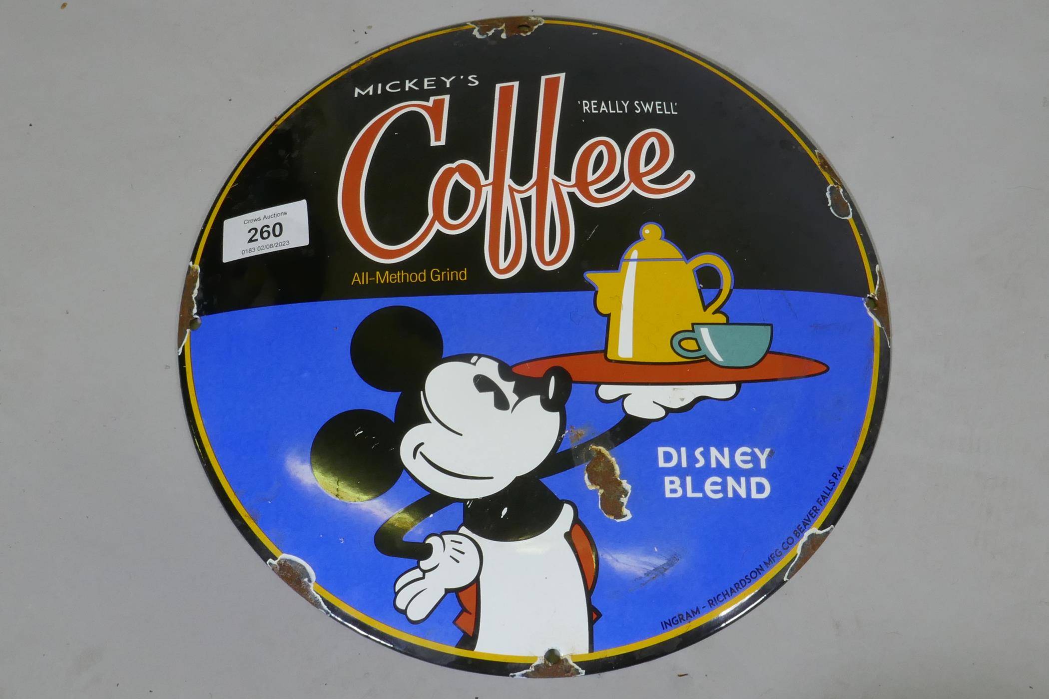 A vintage style Micky Mouse coffee sign, 30cm diameter