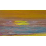 In the manner of Thomas O'Malley, coastal sunset, monogrammed and inscribed verso, unframed oil on