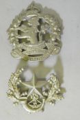 A Lorne Scots, Peel, Dufferin and Halton Regt cap badge, 8cm and a Scottish rifles regimental cap